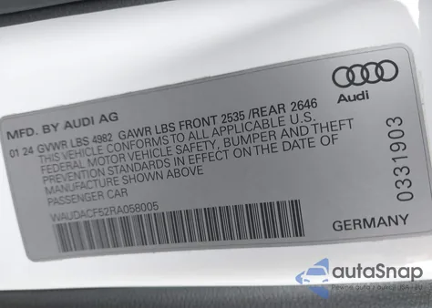 2024 Audi A5 Sportback Premium 45 Tfsi S Line Quattro S Tronic z USA, uszkodzony, nr VIN WAUDACF52RA058005